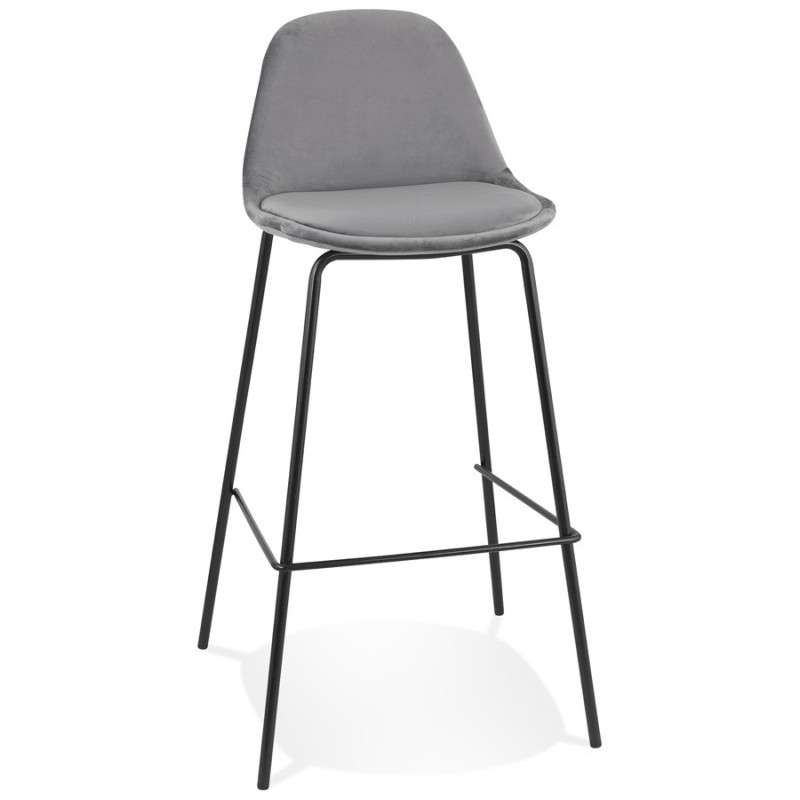 Tabouret de bar FENTON en velours gris et pied métal noir