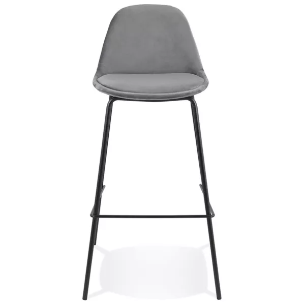 Tabouret de bar FENTON en velours gris et pied métal noir