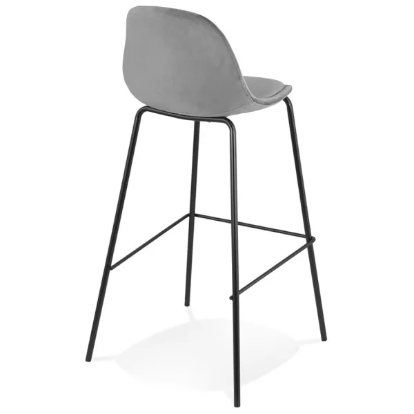 Tabouret de bar FENTON en velours gris et pied métal noir