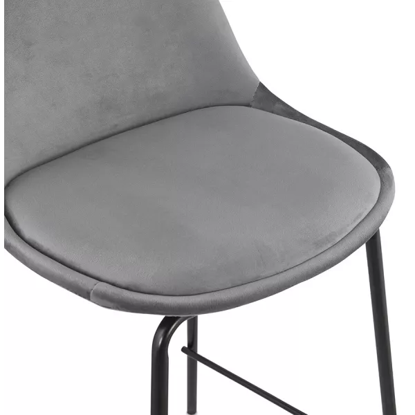 Tabouret de bar FENTON en velours gris et pied métal noir