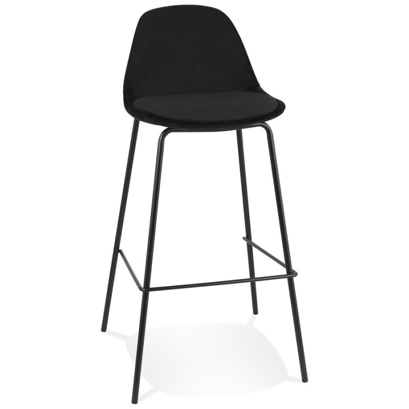 Tabouret de bar FENTON en velours noir et pied métal noir