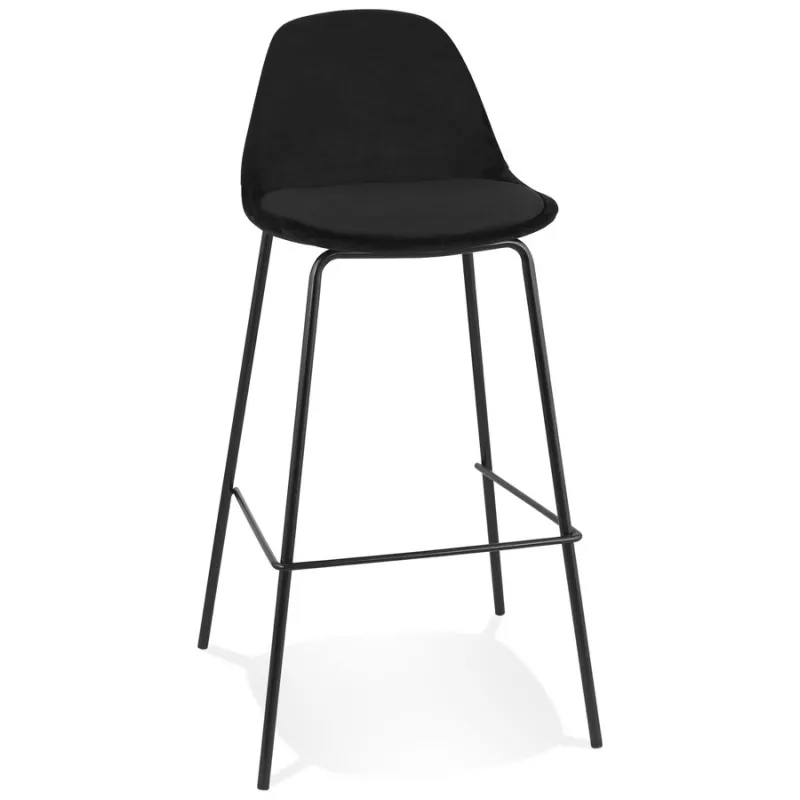 Tabouret de bar FENTON en velours noir et pied métal noir