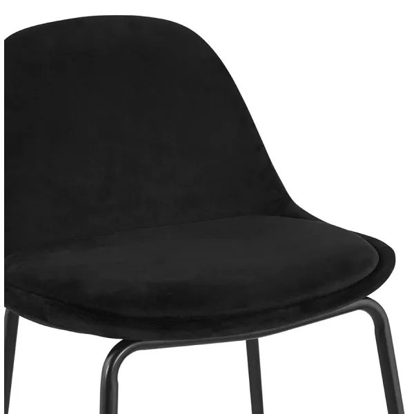 Tabouret de bar FENTON en velours noir et pied métal noir