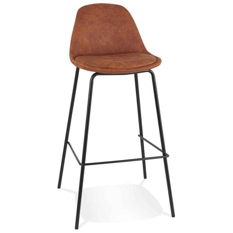 Tabouret de bar GIRON en microfibre brun et pied métal noir