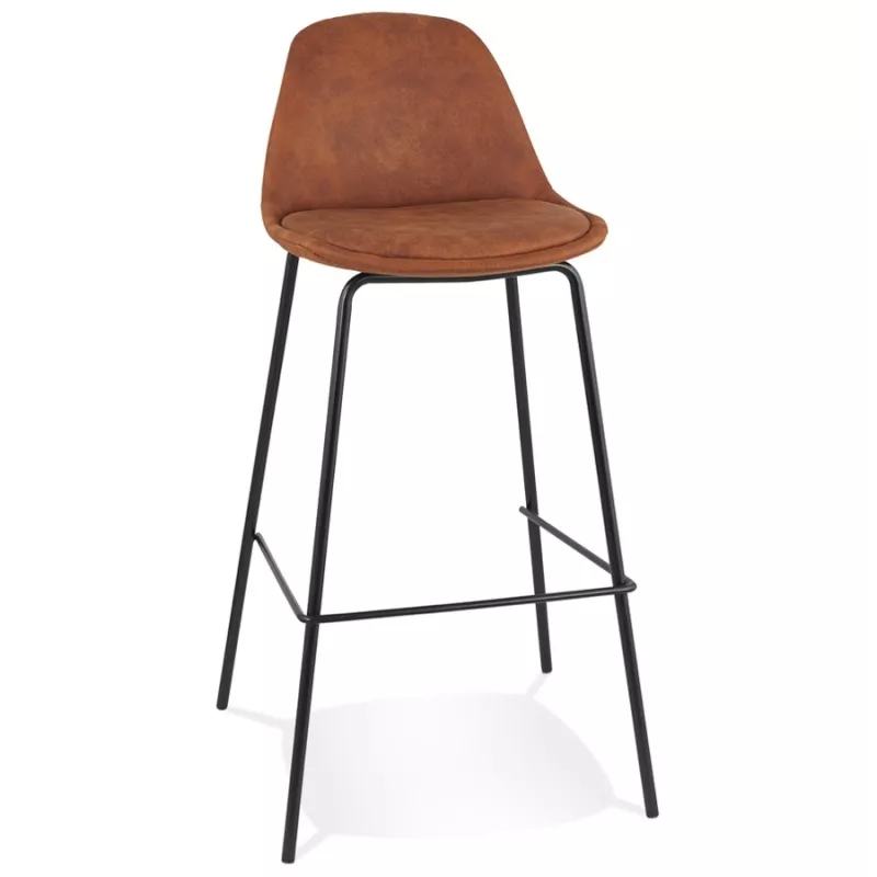 Tabouret de bar GIRON en microfibre brun et pied métal noir