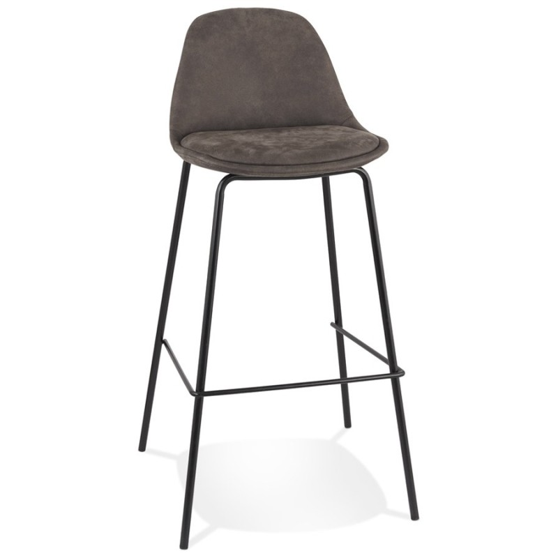 Tabouret de bar GIRON en microfibre gris foncé et pied métal noir