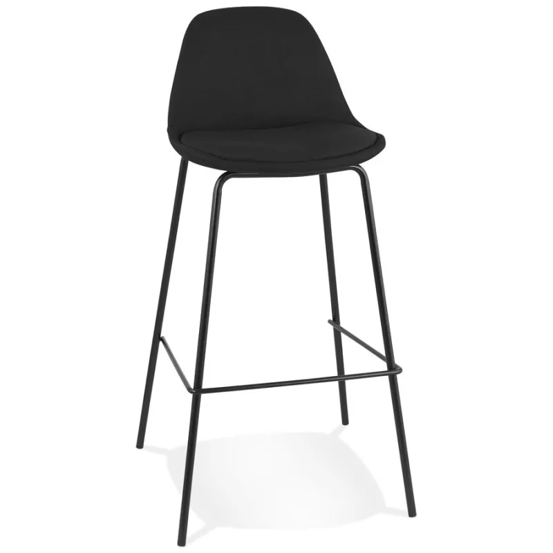 Tabouret de bar BULMA en tissu noir et pied métal noir