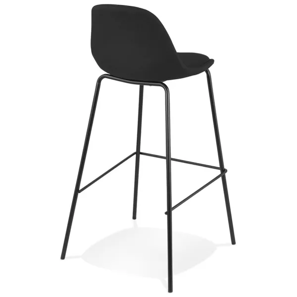 Tabouret de bar BULMA en tissu noir et pied métal noir