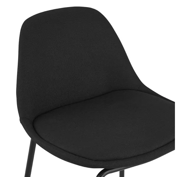 Tabouret de bar BULMA en tissu noir et pied métal noir