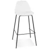 Tabouret de bar PLUMAR en tissu bouclé blanc et pied métal noir