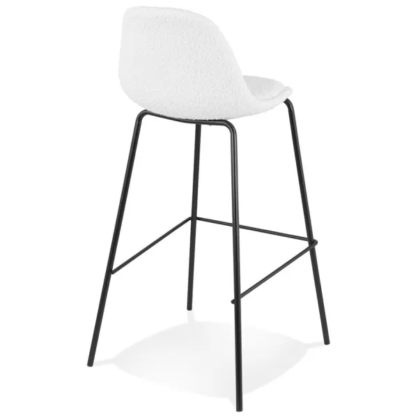 Tabouret de bar PLUMAR en tissu bouclé blanc et pied métal noir