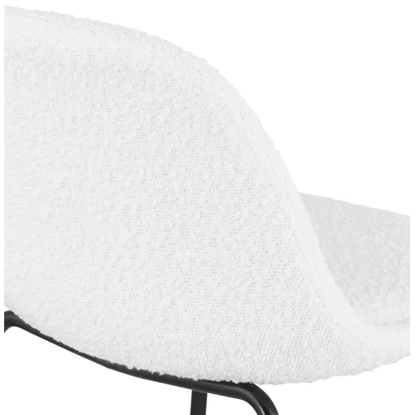 Tabouret de bar PLUMAR en tissu bouclé blanc et pied métal noir