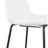 Tabouret de bar PLUMAR en tissu bouclé blanc et pied métal noir