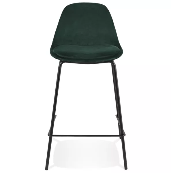 Tabouret snack mi-hauteur FENTON MINI en velours vert et pied métal noir