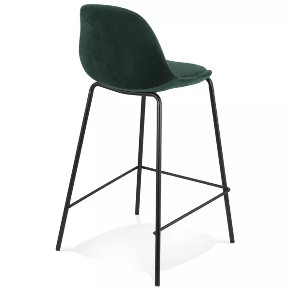 Tabouret snack mi-hauteur FENTON MINI en velours vert et pied métal noir