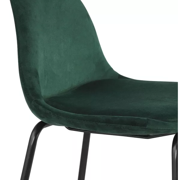 Tabouret snack mi-hauteur FENTON MINI en velours vert et pied métal noir