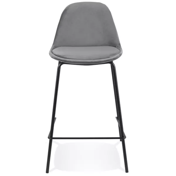 Tabouret snack mi-hauteur FENTON MINI en velours gris et pied métal noir