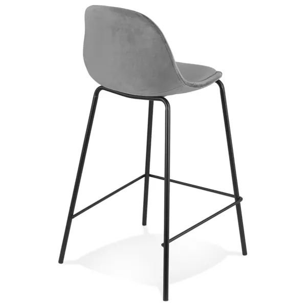 Tabouret snack mi-hauteur FENTON MINI en velours gris et pied métal noir