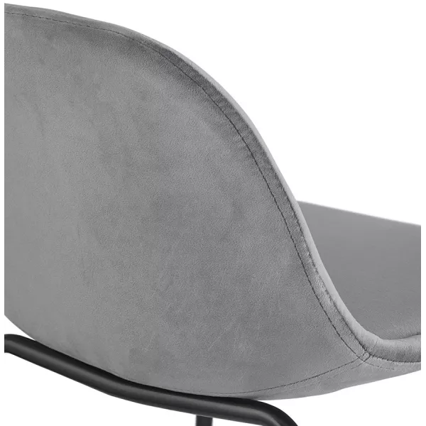 Tabouret snack mi-hauteur FENTON MINI en velours gris et pied métal noir