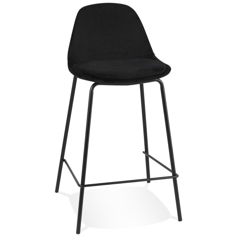 Tabouret snack mi-hauteur FENTON MINI en velours noir et pied métal noir