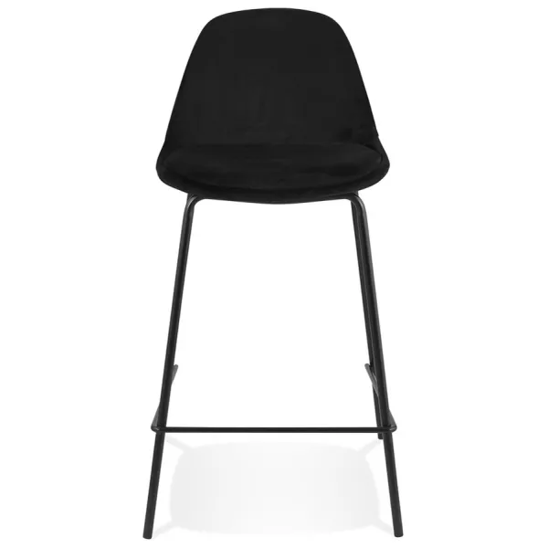 Tabouret snack mi-hauteur FENTON MINI en velours noir et pied métal noir