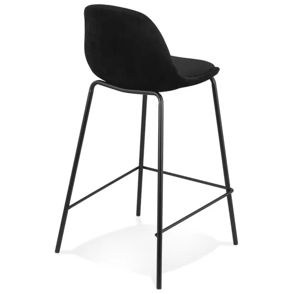 Tabouret snack mi-hauteur FENTON MINI en velours noir et pied métal noir