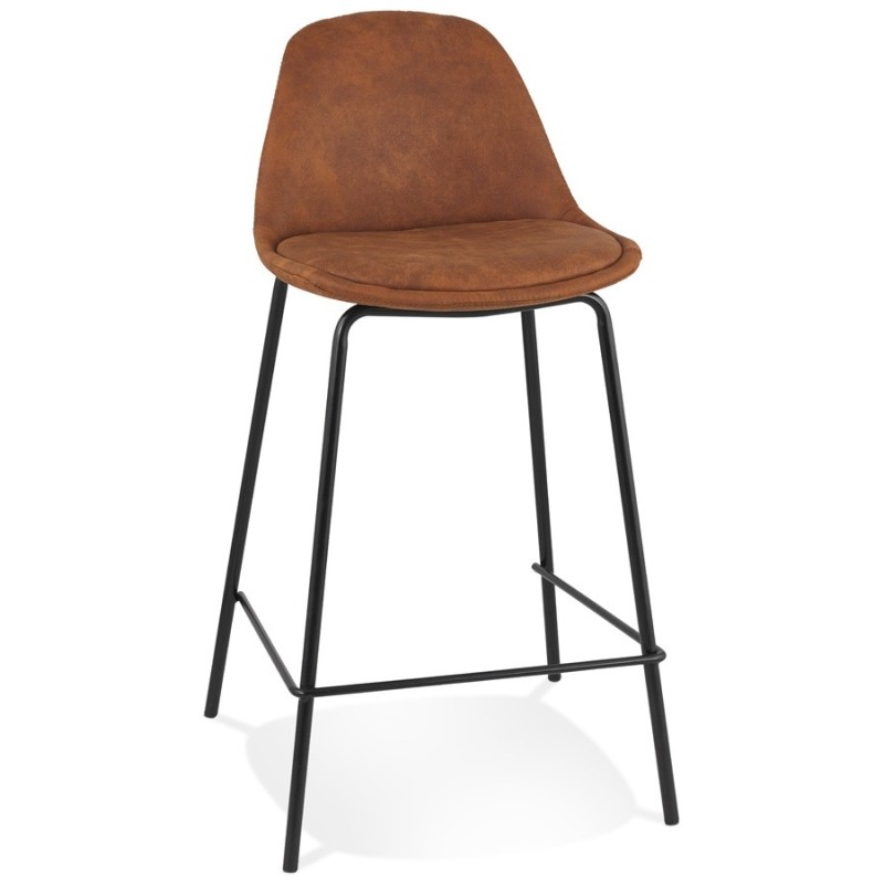 Tabouret snack mi-hauteur GIRON MINI en microfibre brun et pied métal noir