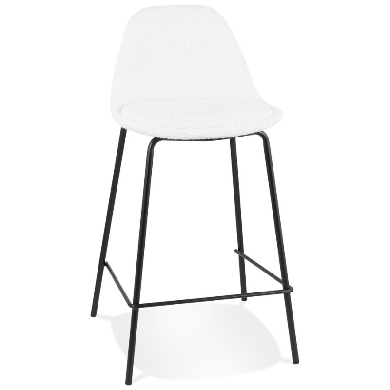 Tabouret snack mi-hauteur PLUMAR MINI en tissu bouclé blanc et pied métal noir