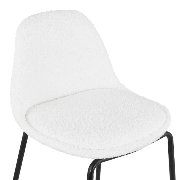 Tabouret snack mi-hauteur PLUMAR MINI en tissu bouclé blanc et pied métal noir