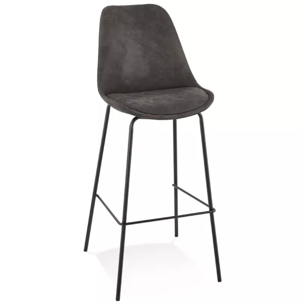 Tabouret de bar TAO en microfibre grise et pieds métal noir