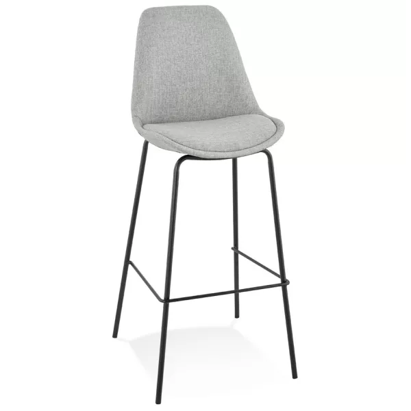 Tabouret de bar ALOE en tissu gris pied métal