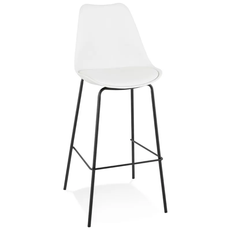 Tabouret de bar design LEMON blanc pied métal noir