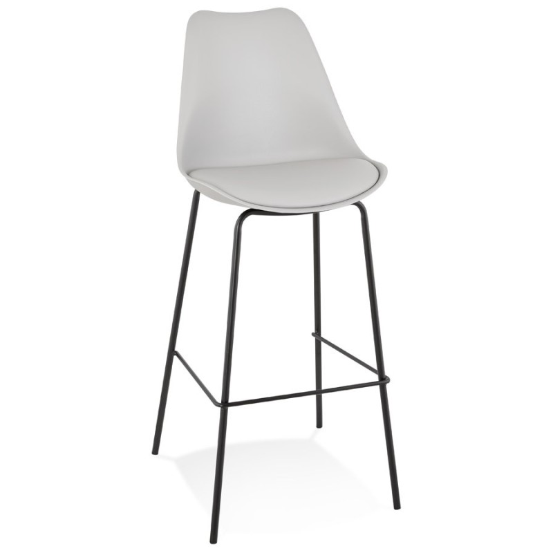 Tabouret de bar design LEMON gris pied métal noir