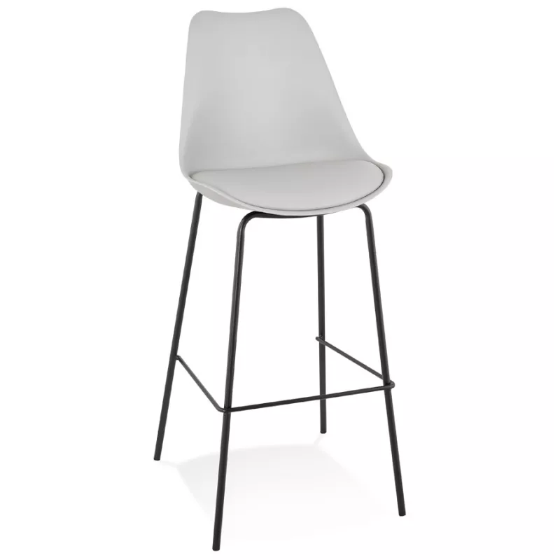 Tabouret de bar design LEMON gris pied métal noir