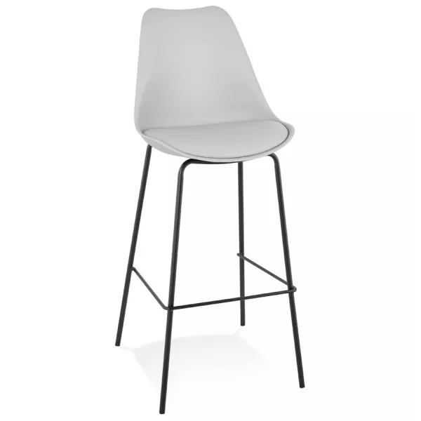 Tabouret de bar design LEMON gris pied métal noir