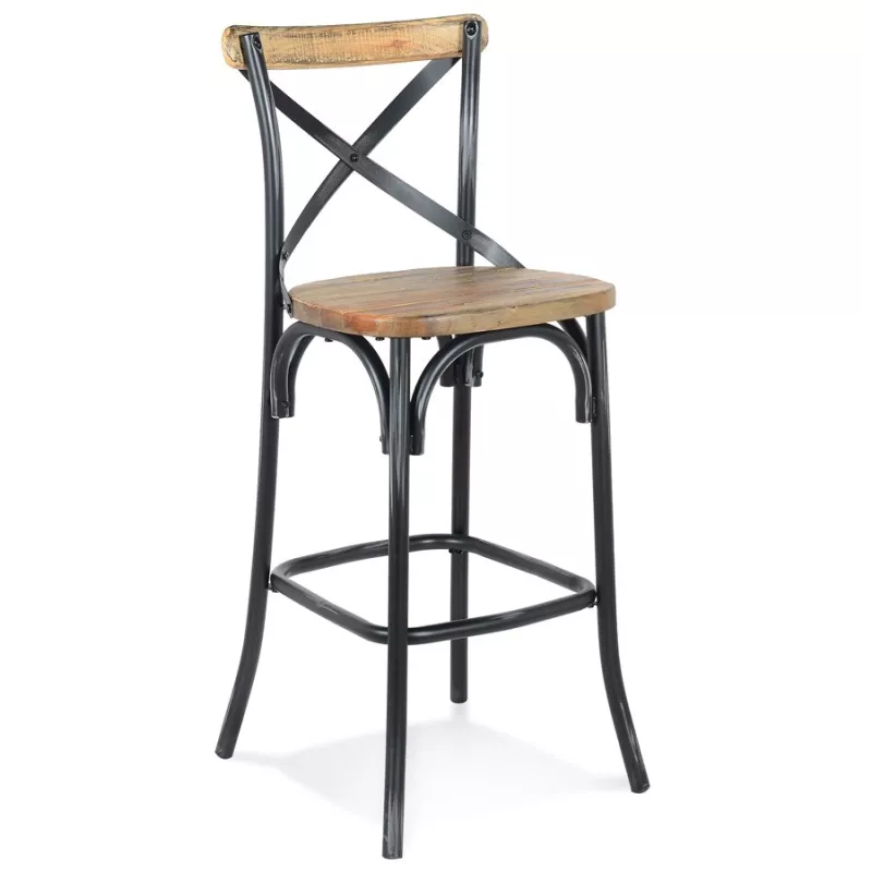 Tabouret de bar bois effet vieilli RANCH (Beige, Noir)