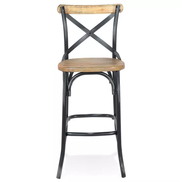 Tabouret de bar bois effet vieilli RANCH (Beige, Noir)