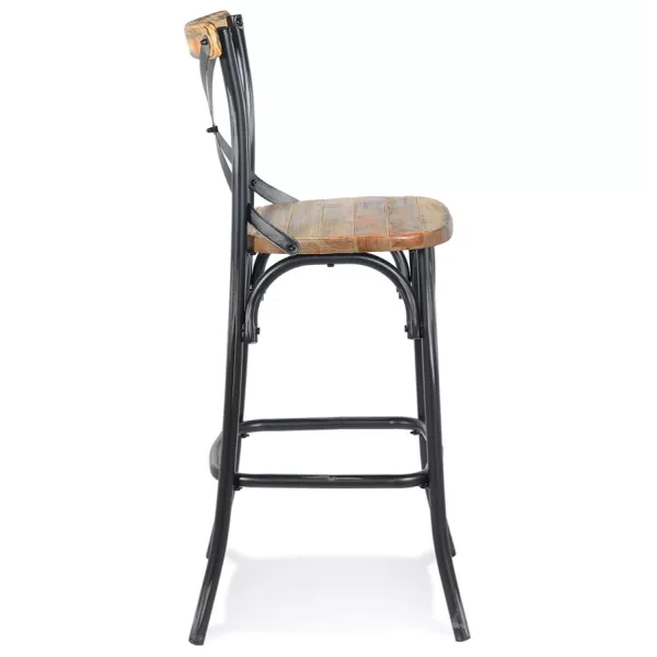 Tabouret de bar bois effet vieilli RANCH (Beige, Noir)