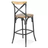 Tabouret de bar bois effet vieilli RANCH (Beige, Noir)