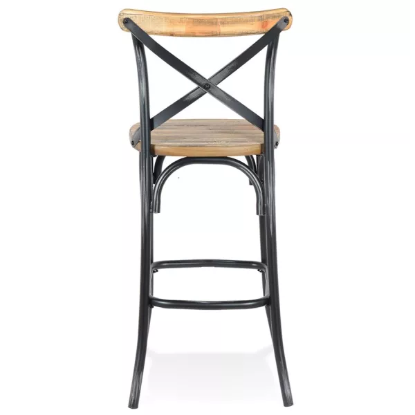 Tabouret de bar bois effet vieilli RANCH (Beige, Noir)