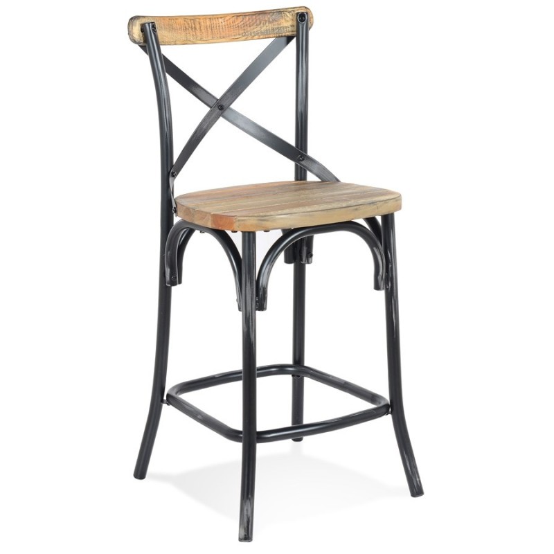 Tabouret snack mi-hauteur bois effet vieilli RANCH MINI (Beige, Noir)