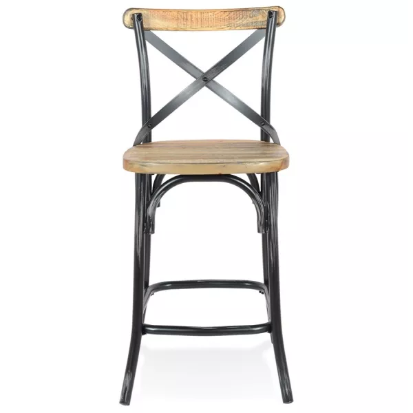 Tabouret snack mi-hauteur bois effet vieilli RANCH MINI (Beige, Noir)