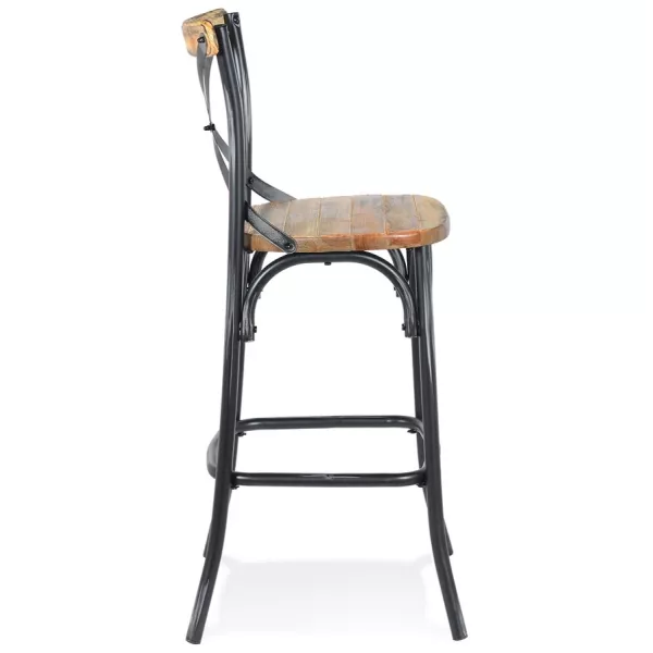 Tabouret snack mi-hauteur bois effet vieilli RANCH MINI (Beige, Noir)