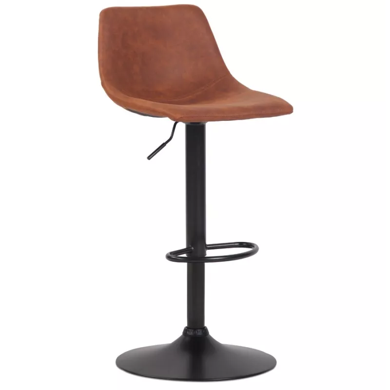 Tabouret réglable design OMALET en microfibre brune et pied métal noir