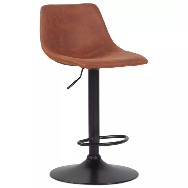 Tabouret réglable design OMALET en microfibre brune et pied métal noir