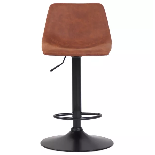 Tabouret réglable design OMALET en microfibre brune et pied métal noir