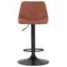 Tabouret réglable design OMALET en microfibre brune et pied métal noir