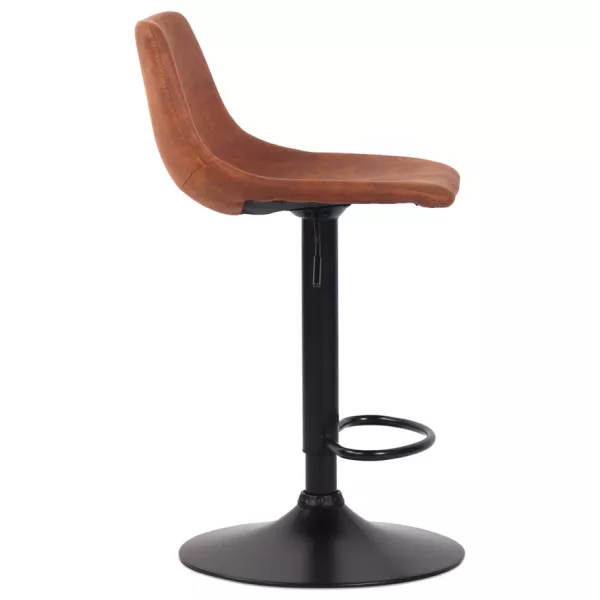 Tabouret réglable design OMALET en microfibre brune et pied métal noir