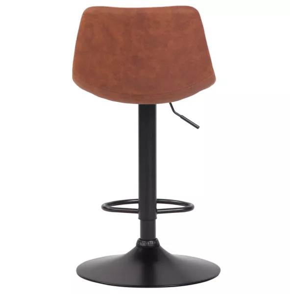 Tabouret réglable design OMALET en microfibre brune et pied métal noir