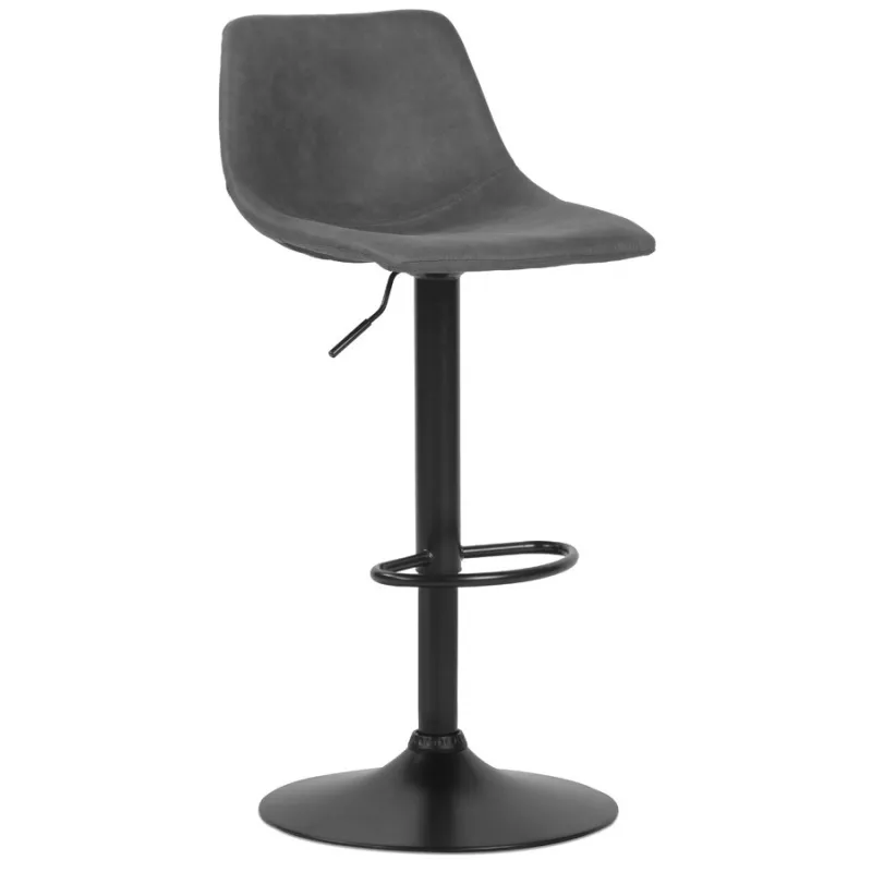 Tabouret réglable design OMALET en microfibre gris foncé et pied métal noir